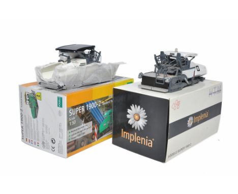 NZG 1/50 diecast model construction issues comprising Vogele Tracked Pavers (One is HTM limited edition, displayed). Look to 