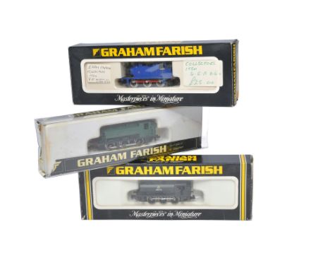 N Gauge Model Railway comprising Graham Farish trio as shown. Boxes with wear. One is incorrect for model. 