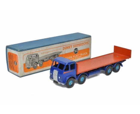 Dinky No. 503 Foden (first type) Flat Truck. Blue and orange. Good, with some more noticeable marks of age related wear in go