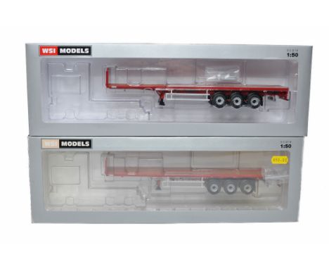 WSI 1/50 diecast model truck issues comprising Flat Bed trailer x 2 as shown. Look to be without fault in boxes. 