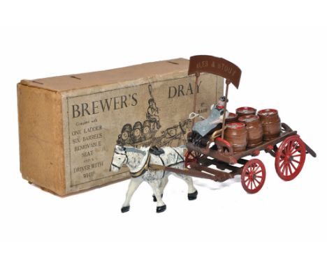 Taylor and Barrett Set no. 177 Brewer's Dray comprising Dray with six barrels, ladder, Removable seat, driver figure and hors