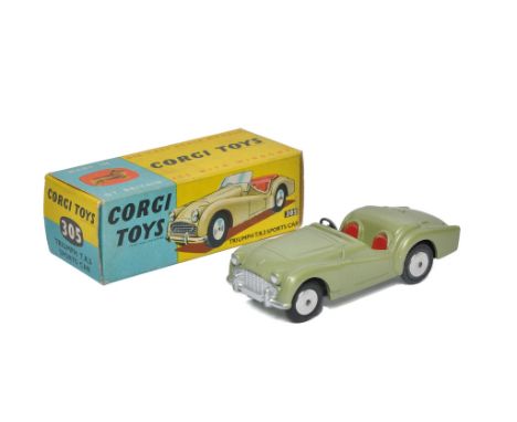 Corgi No. 305 Triumph TR3 sports car. Green with red interior. Generally excellent with only the odd mark of age related wear