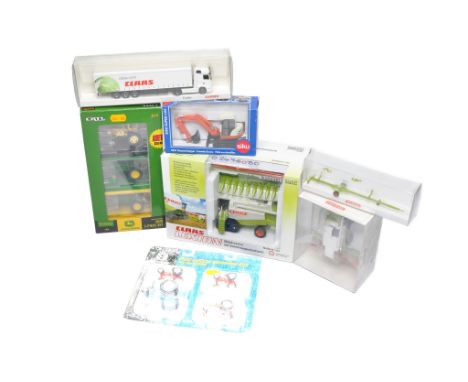 A group of smaller scale farm model issues including 1/64 Ertl sets as shown plus Wiking Claas 1/87 Combine and others. All l