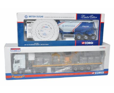Corgi diecast model truck issues comprising No. CC11903 ERF Tanker in the livery of British Sugar plus No. CC13219 DAF Crane 