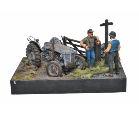 Custom Farm Model Scenic diorama comprising weathered Ferguson Tractor and figures as shown. 