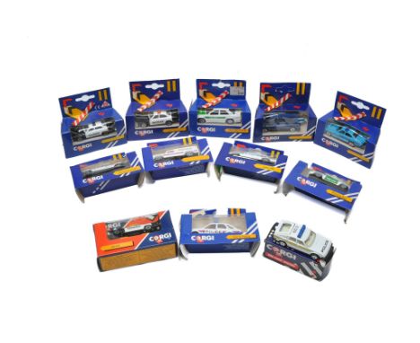 A group of smaller scale Corgi diecast model Police Cars. As shown. Excellent in boxes. 