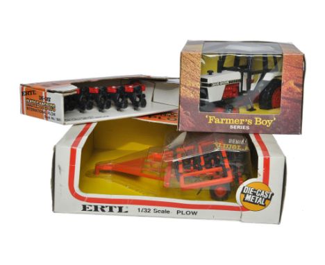 Duo of Ertl 1/32 farm model implements plus Lone Star David Brown 1590 Tractor. The latter is excellent with excellent box. 