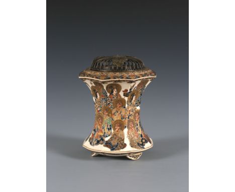 An Imperial Satsuma flaring octagonal tripod KoroJapan, Meiji period (1868-1912), 19th centuryDecorated with various coloured
