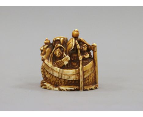 An ivory netsuke of TakarabuneJapan, 19th centuryTakarabune or Treasure Ship is a mythical ship piloted through the heavens b