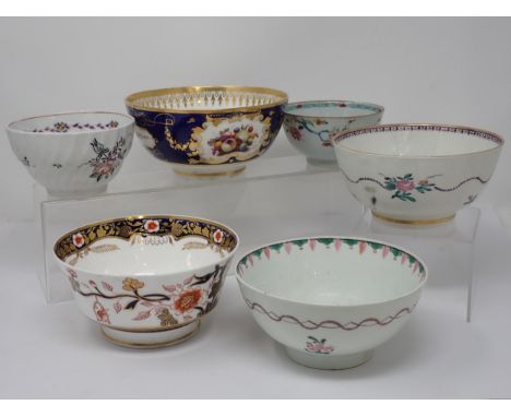 A Bloor Derby Bowl with panels of fruit and flowers on a blue ground with gilt decoration, a Spode Bowl decorated Imari colou