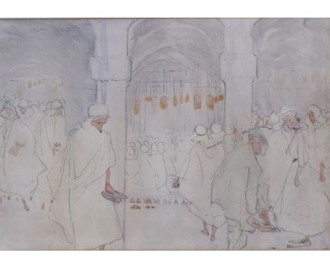 ARTHUR HACKER RA, RI, RP, NEAC, (1858-1919). At the Mosque of Sidi Okbah, Tunisia, pen, ink and watercolour, 7 x 10in. Proven