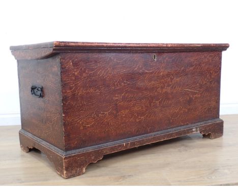 A late 19th Century grain painted Blanket Box with hinged cover fitted two small drawers and a Candle Box to the interior on 