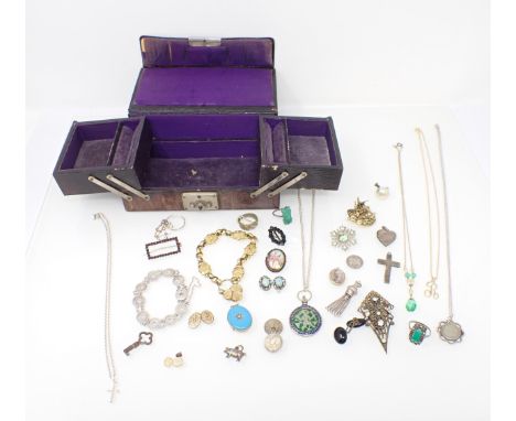 A leather Jewel Box containing antique and vintage jewellery 