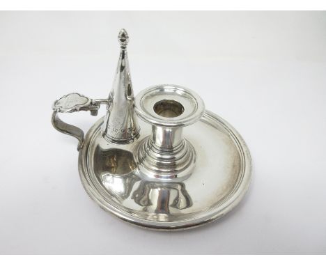 A Victorian silver Chamber Candlestick engraved crest, detachable snuffer and sconce, Sheffield 1846, maker: H. Wilkinson &am