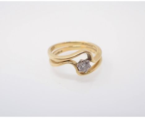 A Diamond single stone Ring claw-set brilliant-cut stone, estimated 0.20cts, on shaped 18ct gold shank together with matching