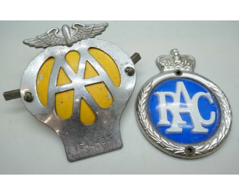 Two car badges, AA and RAC