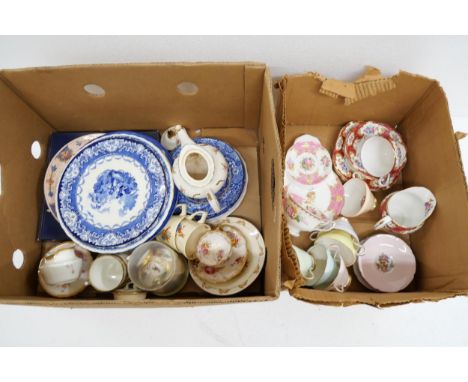 A collection of porcelain teacups and saucers comprising of a Royal Albert "Lady Carlyle" in pink teacup and saucer/side plat
