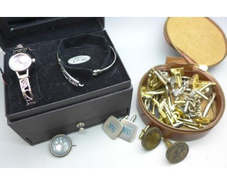 A micro-mosaic brooch, a/f, a Rennie Mackintosh watch and bangle set and a collection of cufflinks