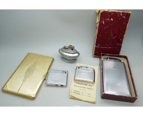 A collection of lighters and cigarette cases, including Mosda Streamline, Mosda Streamline lighter case and other examples  *