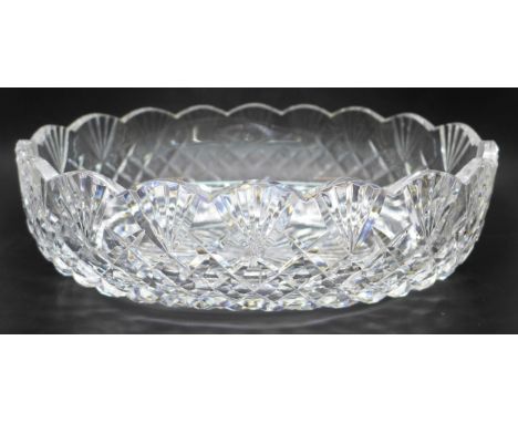A Waterford crystal royal footed bowl with cut diamond pattern and scalloped rim. Height 8cm x width 27cm x depth 19cm approx