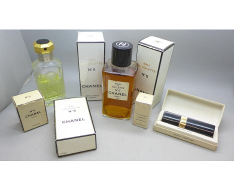 Chanel No 5; three Eau De Toilette, one boxed and sealed and the other two with contents, 50ml Eau De Parfum with sealed bott