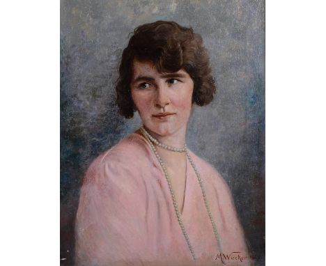 M Wacker, portrait of a young woman, oil on canvas, signed and dated 1929, 59cm x 44cm, framedSome paint loss in bottom left 