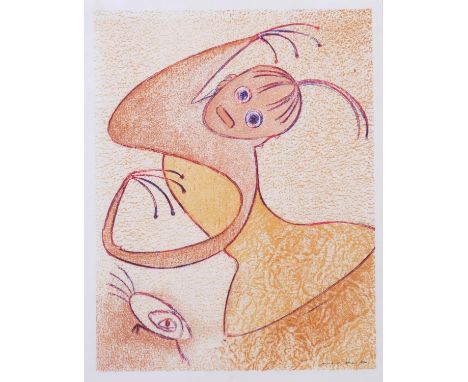 Max Ernst (1891 - 1966), "figures", lithograph for Mourlot Annual, 1975 Lazzaro, signed in print, 31cm x 24cm, framedGood con