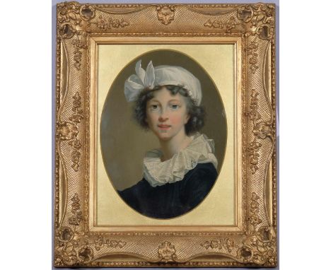 Late 18th/early 19th century portrait of a young woman, on oval oil on board, unsigned, 20cm x 14cm, framedGood condition, re