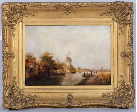 19th century Dutch School canal scene, oil on panel, unsigned, 34cm x 24cm, framedSurface dirt and some craquelure, gallery l