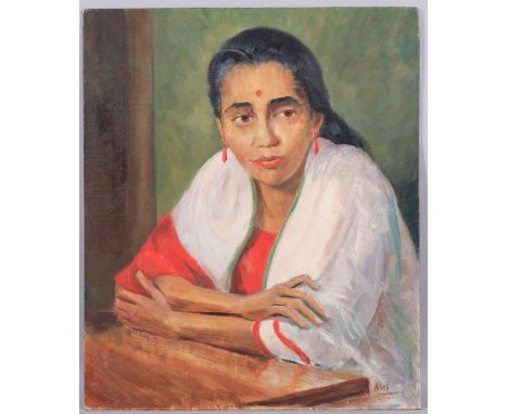 Harold Abel, portrait of Indian lady, oil on board, signed, Southampton Art Society label verso, 60cm x 50cm, unframedGood co