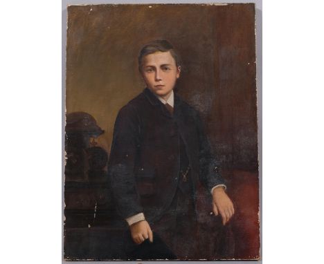 Early 20th century portrait of young man, oil on canvas, unsigned, 40cm x 30cm, unframedA few small chips to paint on picture