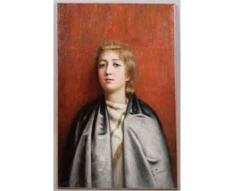 Ernesto Serra (1860 - 1915), portrait of a young woman, oil on canvas, signed, 70cm x 45cm, unframedPicture has been re-lined