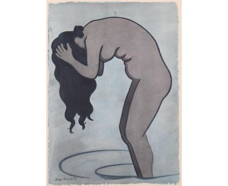 Diego Rivera (Mexico, 1886 - 1957), bathing woman, hand coloured lithograph, signed and dated in the print 1937, 38cm x 27cm,