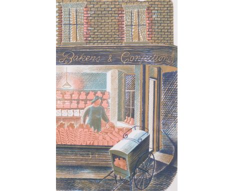 Eric Ravilious (1903-1942), lithograph in colours on paper, Baker and Confectioner, 21.5cm x 14cm, mounted, glazed and framed