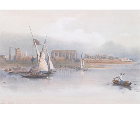 David Roberts (1796-1864), handcoloured lithograph on paper, General View of the Ruins of Luxor from the Nile (1838), signed 