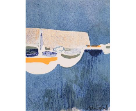 Roger Muhl, "Les Barques", lithograph on card, indistinctly signed, 19cm x 15cm, framedGood condition