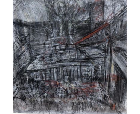 Attributed to Leon Kossoff (1926 - 2019), Embankment Station and Hungerford Bridge 1994, charcoal and crayon on paper, unsign