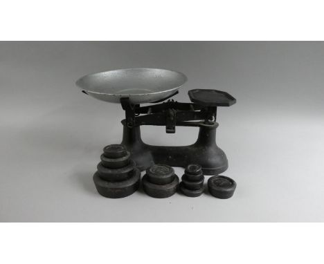 A Set of Vintage Kitchen Scales and Nine Weights