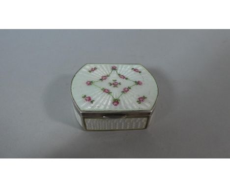 A Pretty Early 20th Century Enamelled Silver Box with Engine Turned Decoration with White Enamel over having Hand Applied Ros