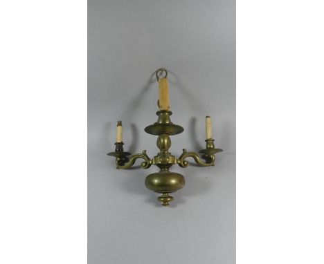 A Heavy Brass Three Branch Ceiling Chandelier,  52cms High 