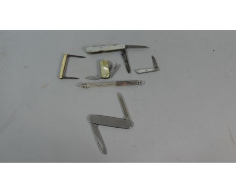 A Sterling Silver Propelling Pencil together with Five Vintage Penknives. 