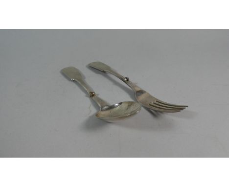 A 19th Century Russian Silver Campaign Folding Fork and Spoon, Stamped 84 AM 1856 NP 