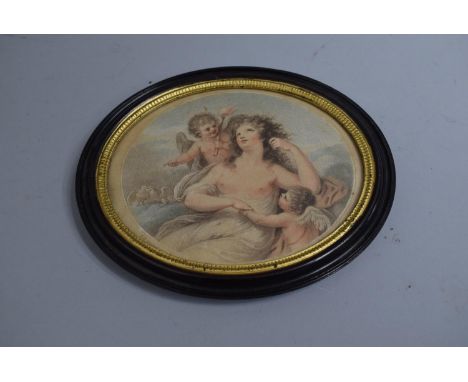 An Oval Framed Print of 'The Power of Beauty' depicting Nude Maiden Attended by Cherubs. Print by Francesco Bartolozzi, After