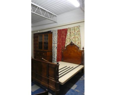 A French Walnut 3/4 Bed with Turned Reeded Supports and Scrolled Finial Monogrammed C