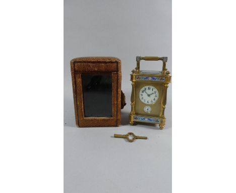 A French Four Glass Carriage Clock with Cloisonne Decoration to All Sides. Subsidiary Alarm Dial. Eight Day Movement Numbered