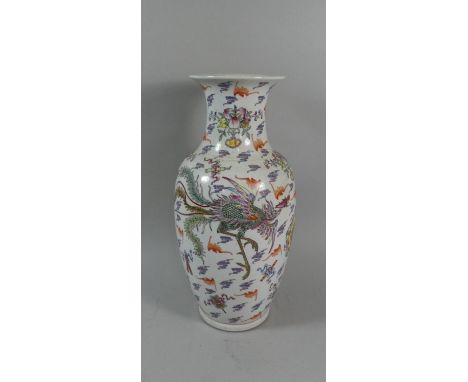 A Large Ceramic Chinese Vase decorated with Peach, Bats, Yellow Double Gourd Vase, Clouds, Phoenix and Dragon Scrolls Etc. Sh