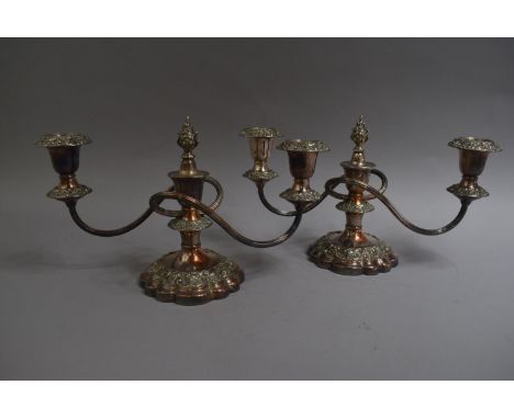A Pair of Two Branch Candelabra with Flame Finial and Stepped Grape and Vine Decoration n Relief.