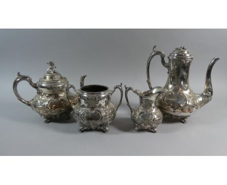 A Four Piece Silver Plated Tea Service, Teapot with Eagle Finial