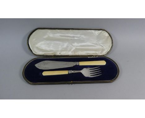 A Cased Set of Fish Servers having Silver Blade and Fork with Ivory Handles. Sheffield 1911 