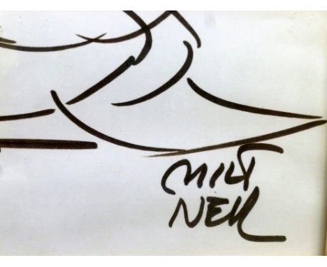 MILT NEIL SKETCH OF WALT DISNEY'S DONALD DUCK, SIGNED, INSCRIBED "PARIS-75", FELT TIP SKETCH ON OFF WHITE, FRAMED (38 cm x 30